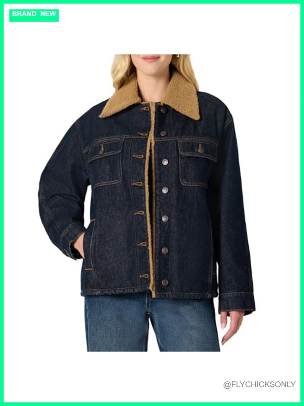 Oversized Denim Jacket Faux Shearling Lining Heavyweight Cotton